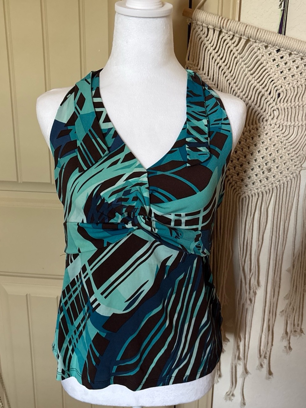 Apt. 9 Teal, Navy & Black Printed Halter Top